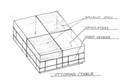 Architectural Furniture Hand Rendering Ottoman Design Layout