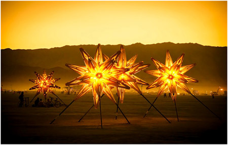Backlit Metal Star Shapes Art Installation