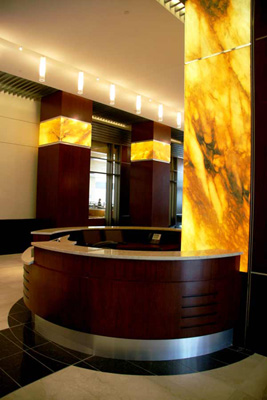 Wells Fargo Backlit Onyx Reception Feature Wall and Columns