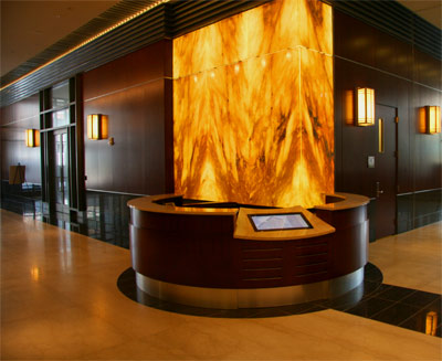Wells Fargo Backlit Onyx Reception Feature Wall