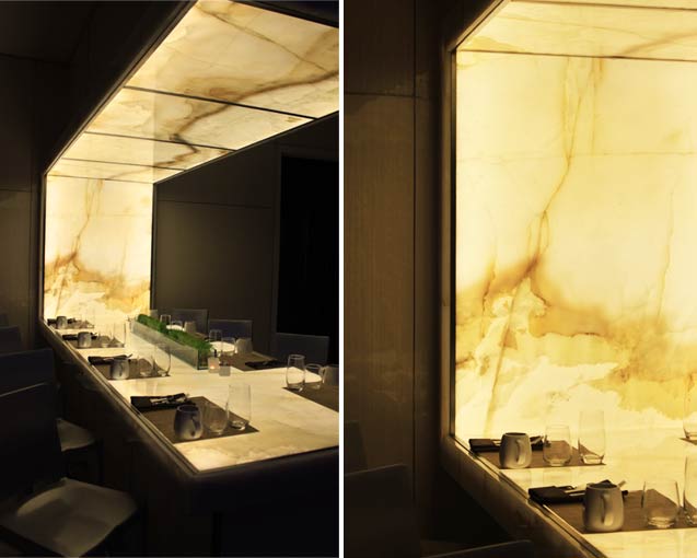 Backlit White Onyx Table Lobby Feature