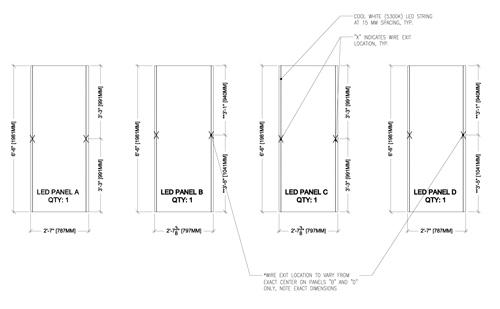 Shop Drawing of LED Panels and Wire Exits