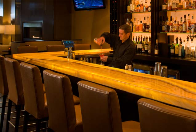 Onyx Stone Illuminated Bartop at Sheraton Cambridge Hotel Bar