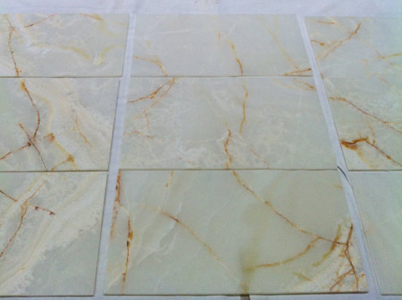 White Onyx Stone Panels in Bookmatched Layout Dry Fit